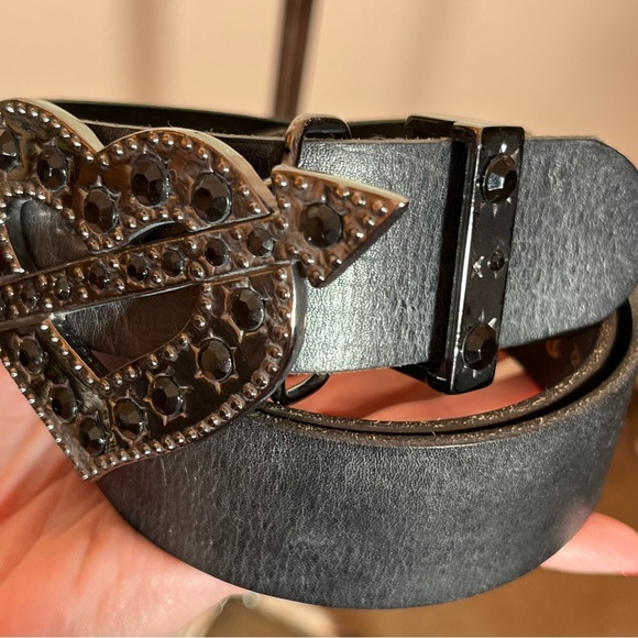 Betsey Johnson 1990 Y2K Vintage Black Leather Studded Goth Victorian Heart Belt - Picture 11 of 17